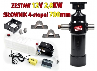 Zestaw wywrotki, agregat 12V + siłownik 700mm + mocowania + kołyska